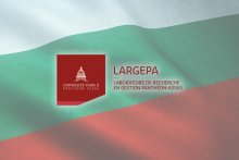 Montage photographique avec le drapeau de la Bulgarie et le logo du LARGEPA